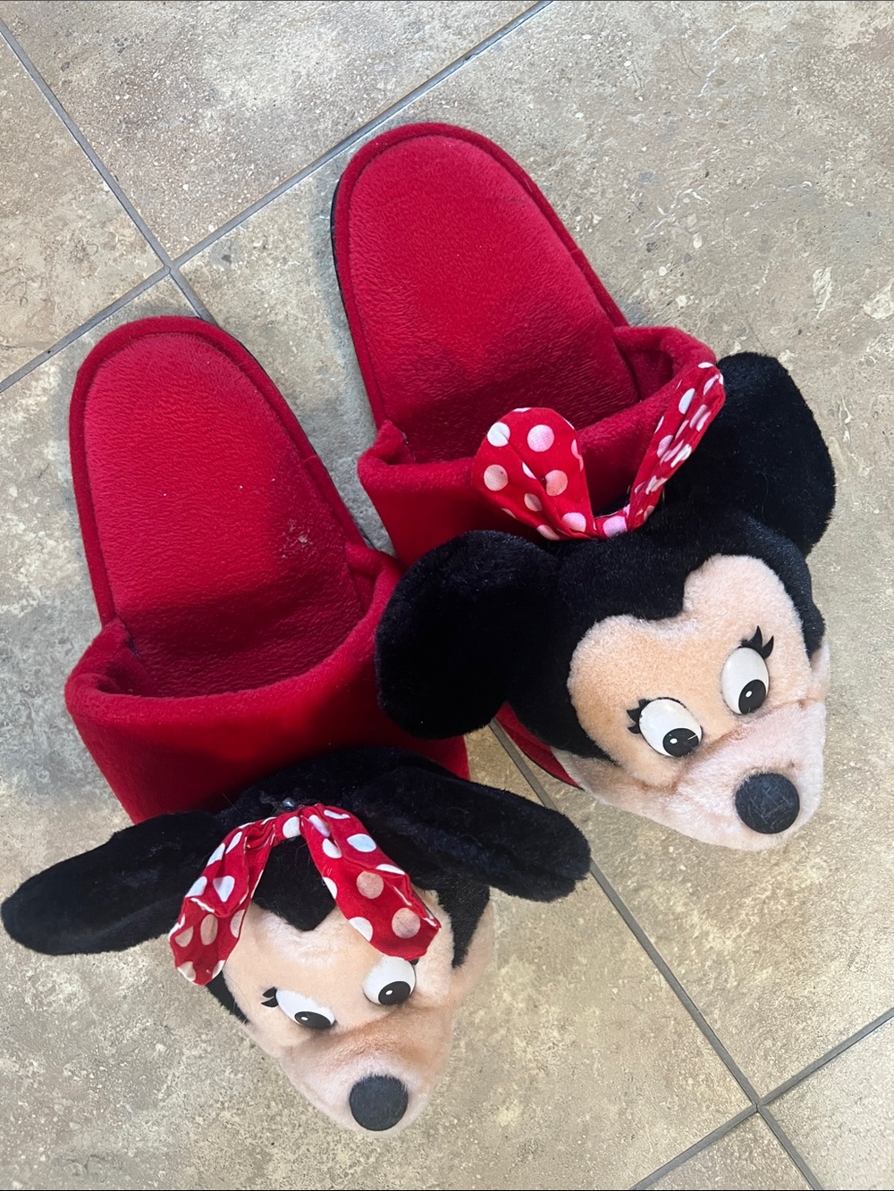 Disney Red and Black Minnie Mouse Plush Slippers